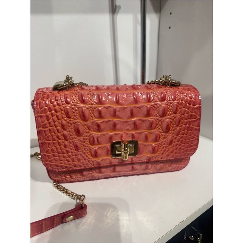 Brahmin Rosa Coral snap dragon Crossbody Bag with Gold Hardware